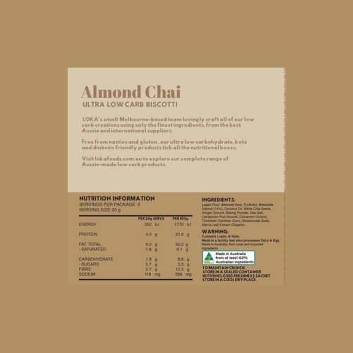 Ultra Low Cab Biscotti - Almond Chai